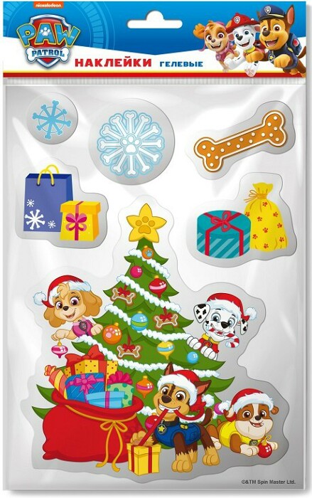 Наклейка гелевая Щенячий Патруль, Новый год, набор №1 15х26см