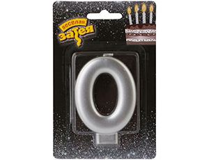 Свеча для торта 8 см, цифра 0 Серебряная