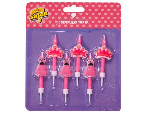 Свечи для торта 6 см, 6 шт., с держателями Принцесса