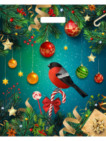 Пакет ПЭТ с вырубной ручкой 47,5х39 см Праздничный снегирь