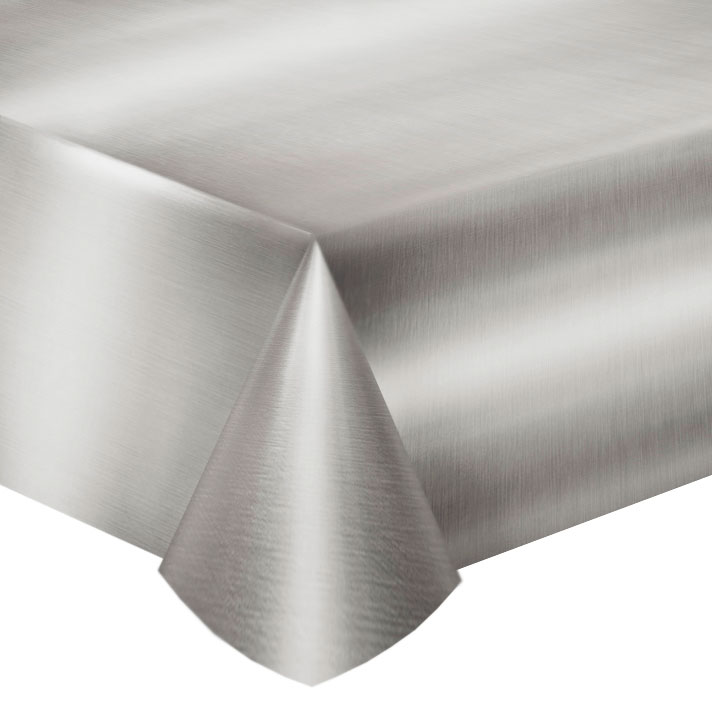 Скатерть ПЭТ однотонная 137х274см лазерная фольгированная Делюкс Серебро