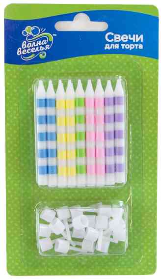 Свеча для торта с держателем Полоски Яркие ассорти 6см (уп12)