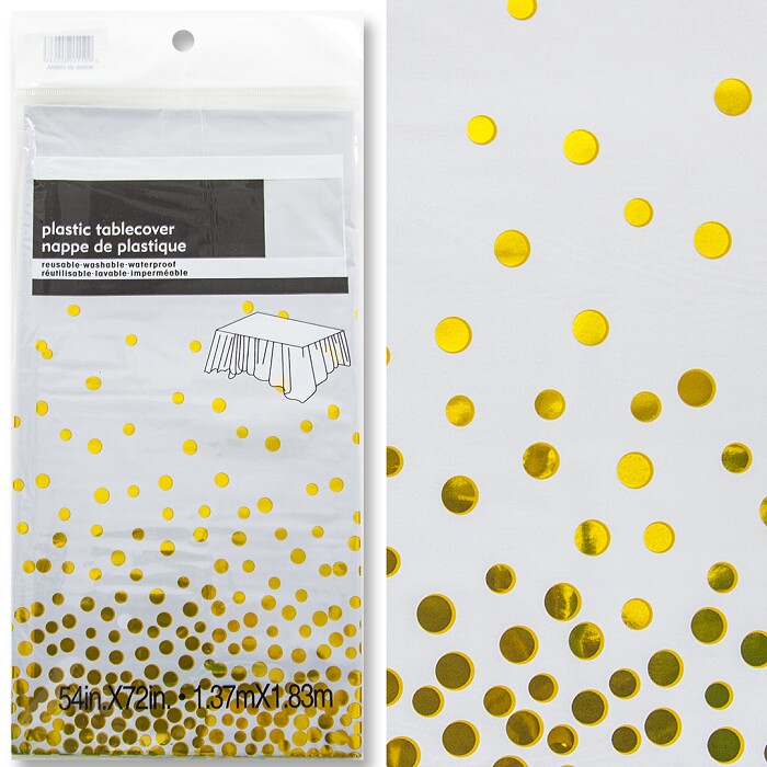Скатерть ПЭТ 137х183см Золотое конфетти Белый металлик ВолВес