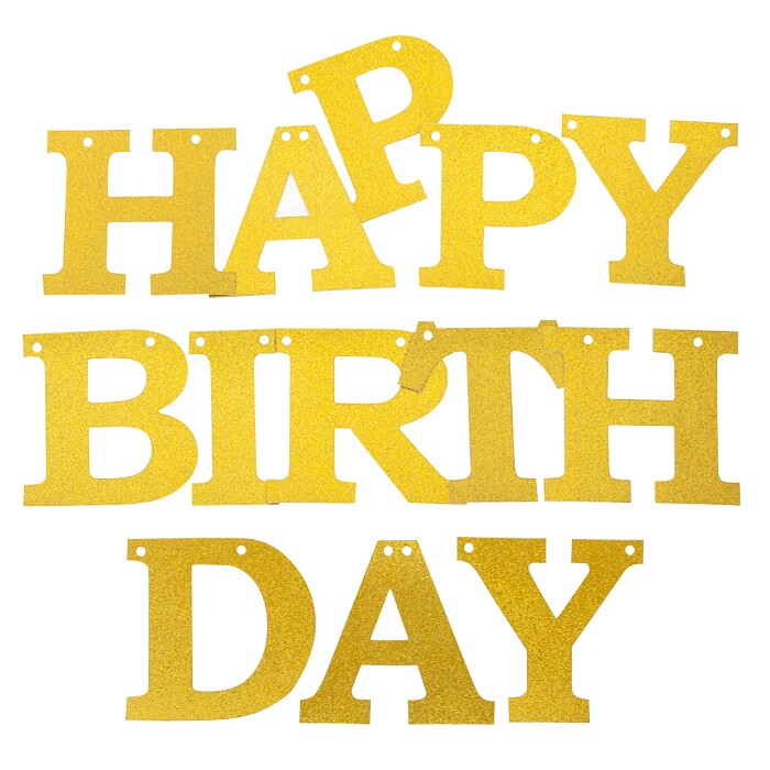 Гирлянда буквы 150см Happy Birthday Золото с блестками