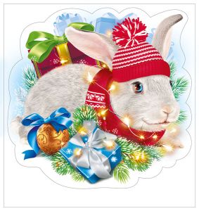 Наклейка двусторонняя А6 Кролик в шапочке (10шт)