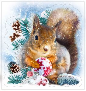 Наклейка двусторонняя А6 Новогодняя белочка (10шт)