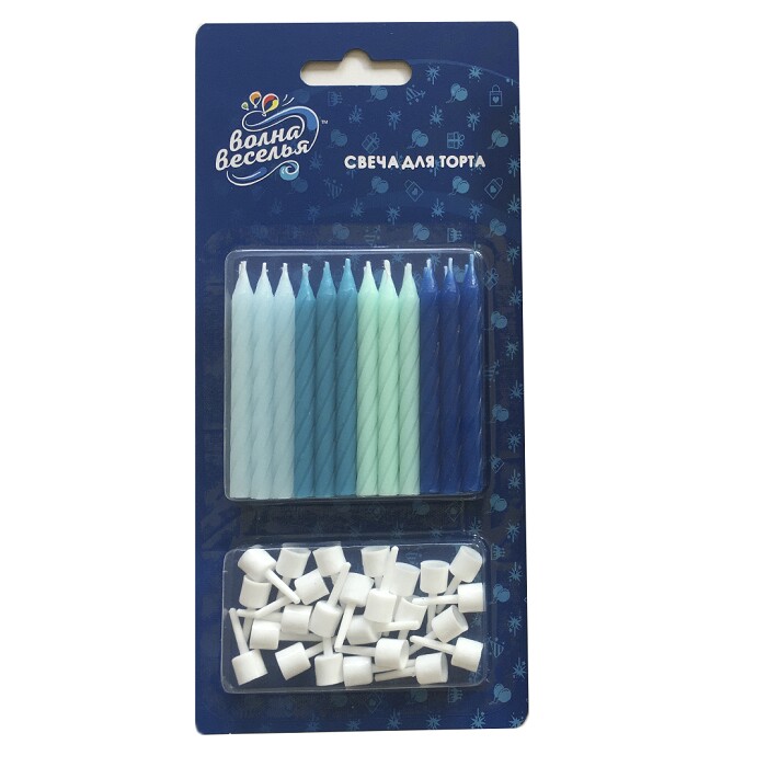 Свечи для торта 6 см, 24 шт., с держателями Голубой микс