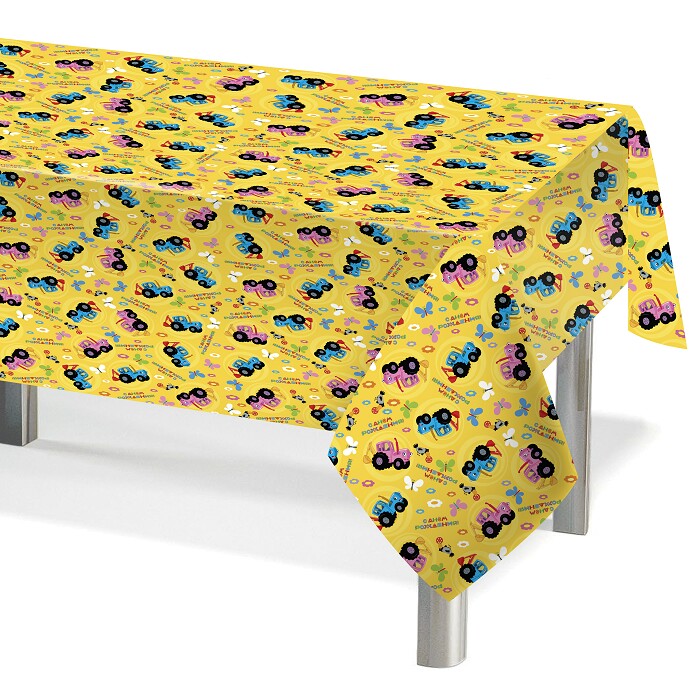 Скатерть ПЭТ 120х180см Синий трактор Желтый ДБ