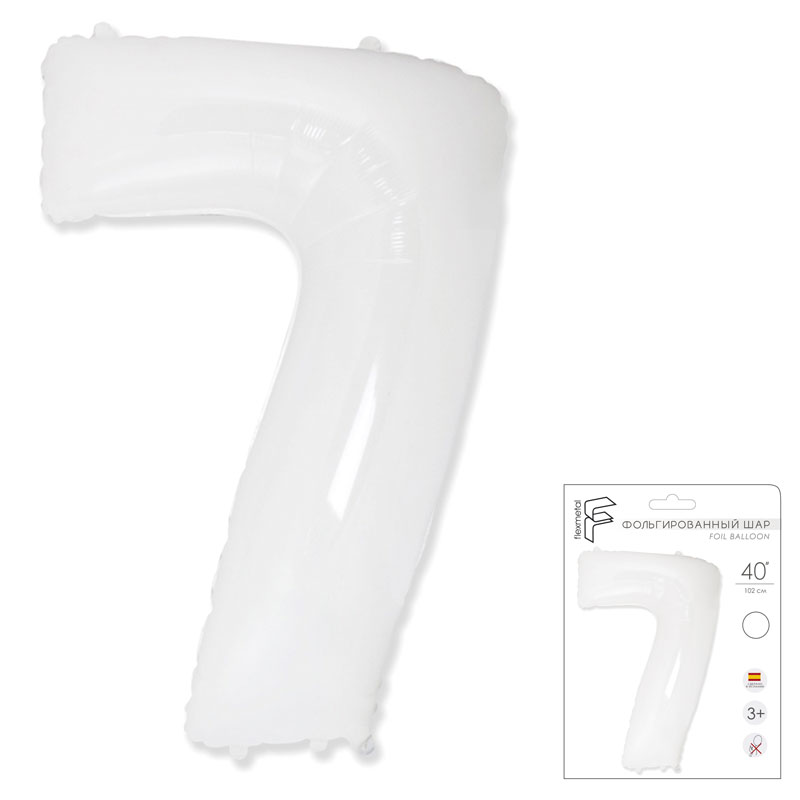 Шар фольга Цифра 40''/Fm Белая White "7"