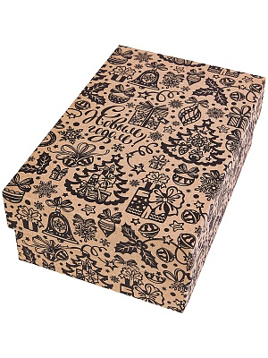 Коробка прямоугольник Крафт Новогодние игрушки 17х11х6см