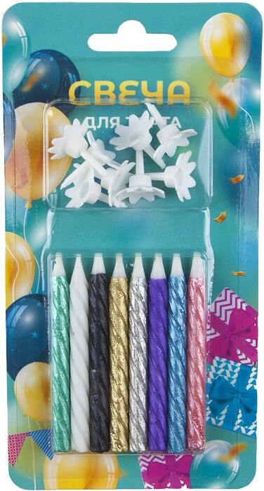 Свечи набор Металлик Витая Ассорти 6см (уп8) ВВ