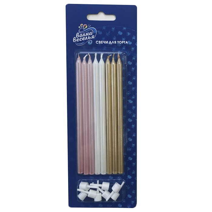 Свеча для торта с держателем перламутр микс Нежный 12см (уп8)