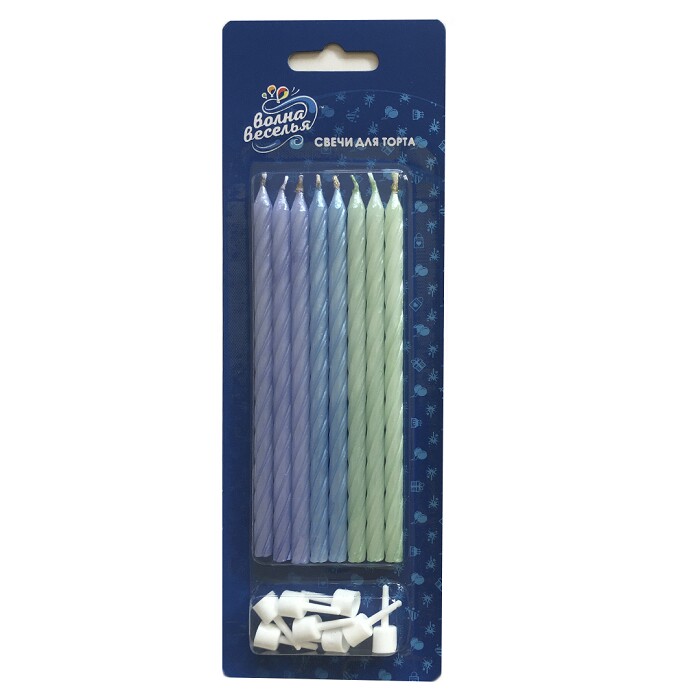 Свечи для торта 12 см, 8 шт., с держателями Светлый микс перламутр