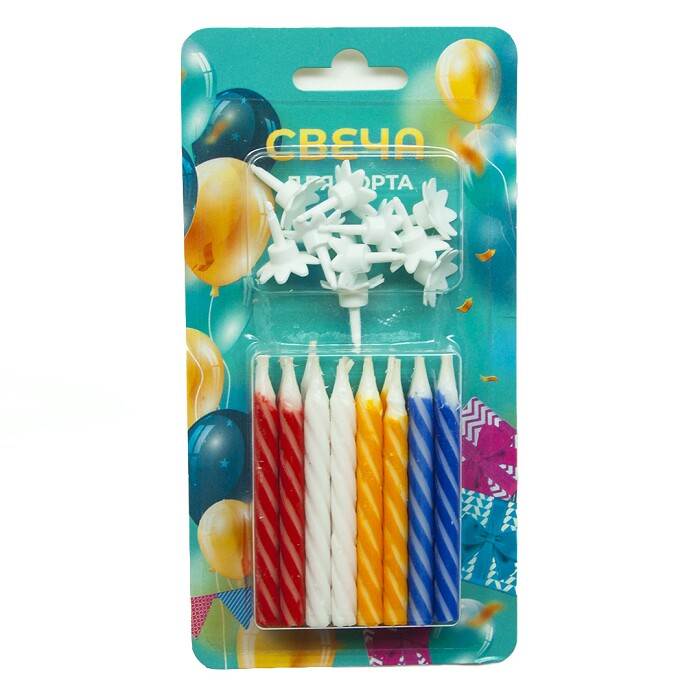 Свечи для торта 6 см, 24 шт., с держателями Спирали ассорти
