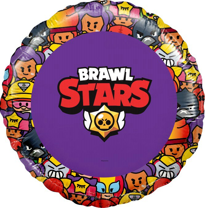 Шар фольга с рисунком 18''AG круг Brawl Stars Команда бойцов дизайн №1 Фиолетовый