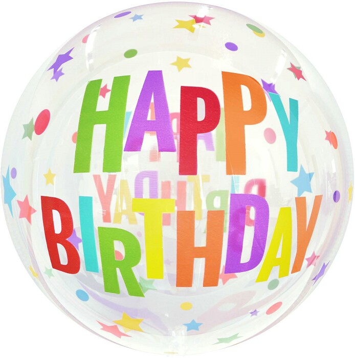 Шар фольга Сфера 3D Deco Bubble 18'' С ДР Звезды на прозрачный кристалл с клапаном 46см FL