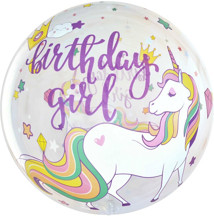 Шар фольга Сфера 3D Deco Bubble 18'' С ДР девочки прозрачный кристалл с клапаном 46см FL