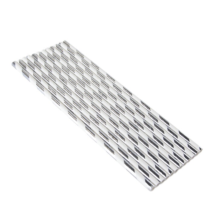 Трубочки для коктейля Полосы Белый Серебро металлик (уп12)