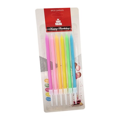 Свеча для торта с держателем НЕОН тонкие ассорти 9см (уп6) КА