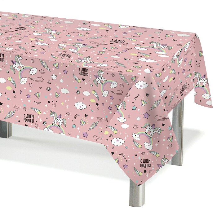 Скатерть ПЭТ 120х180см СДР Радужный единорог розовый ВолВес