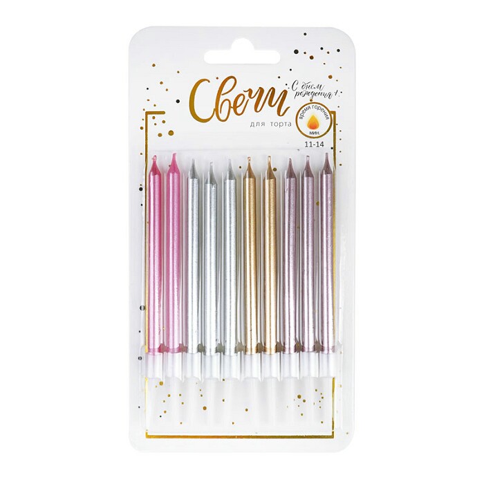Свечи для торта 9 см, 8 шт., с держателем Микс