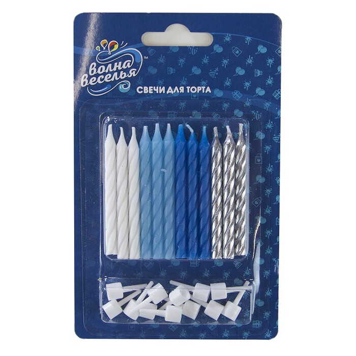 Свечи набор Голубой микс Металлик 6см (уп12) ВВ