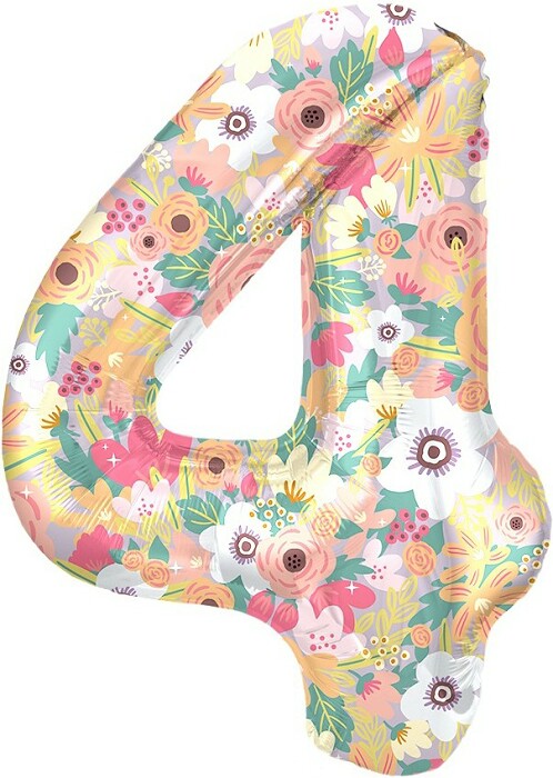 Шар фольга Цифра 34''/FL Цветочный вальс "4"