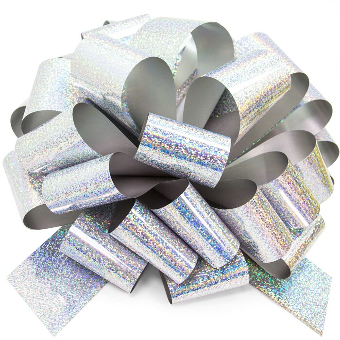 Бант 7х36см голография Серебро 36см