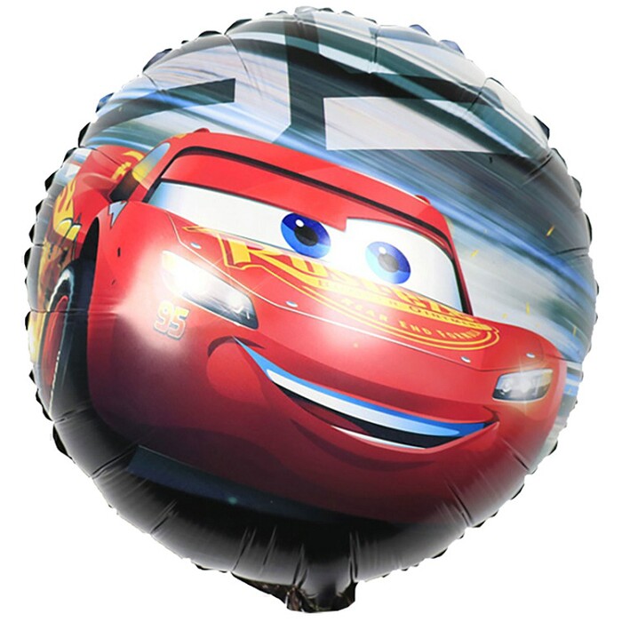 Шар фольга с рисунком 18'' ВЗ круг Тачки Машина Молния