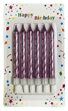 Свечи для торта 6 шт., с держателями Металлик, розовые