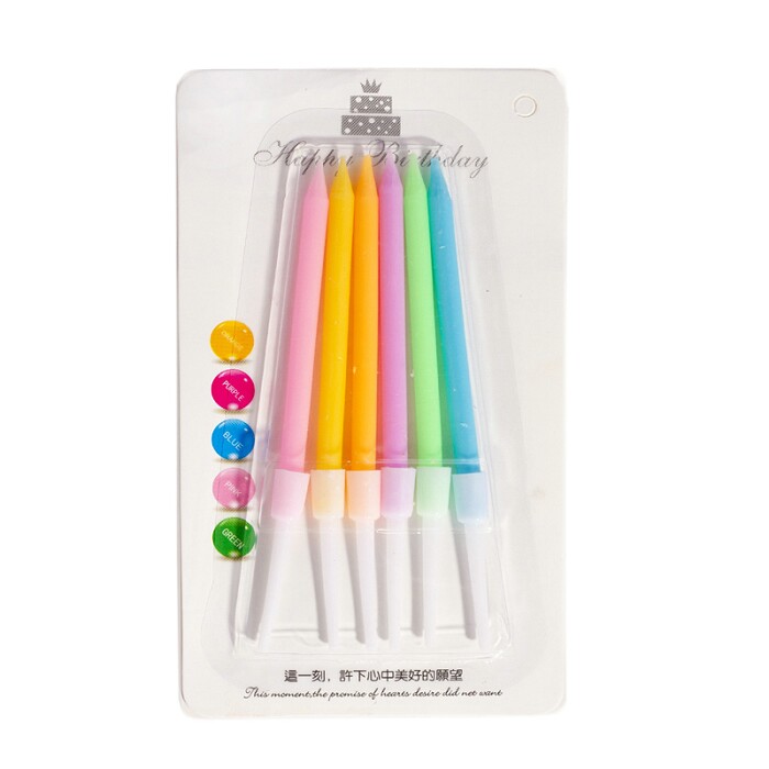 Свечи для торта воск, 10 см, 6 шт., с держателями Пастель ассорти