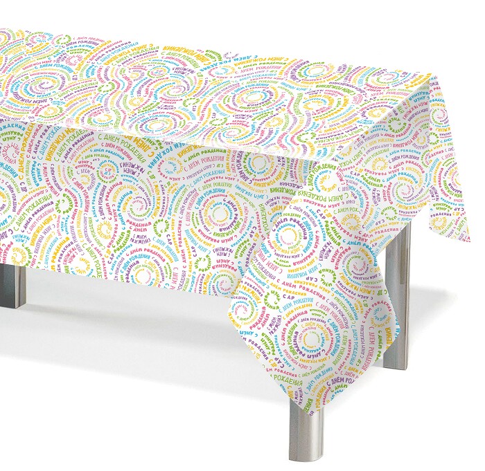 Скатерть ПЭТ 120х180см С Днем Рождения Разноцветный 1шт ДонБал
