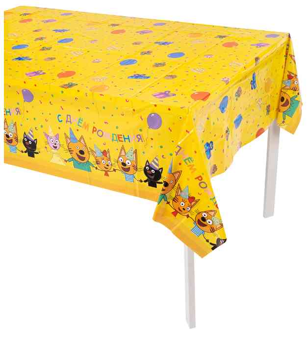 Скатерть ПЭТ 120х180см Три Кота Играем вместе Желтый