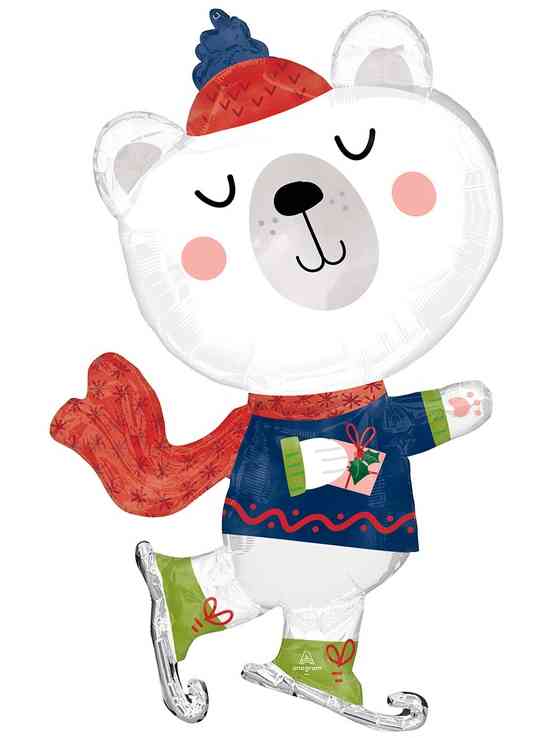 НГ Шар фольга фигура Мишка белый на коньках 36" 91см An