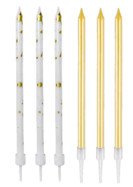 Свечи набор Белые с золотом микс 12см (уп6) ВС