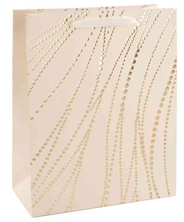 Пакет бумажный M 18х23см Золотые нити Дизайн №4 Кремовый Металлик