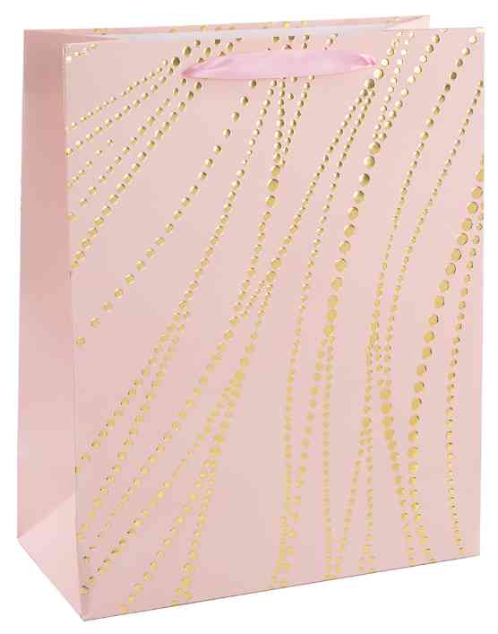 Пакет бумажный XL 31х41см Золотые нити Дизайн №1 Светло-розовый Металлик