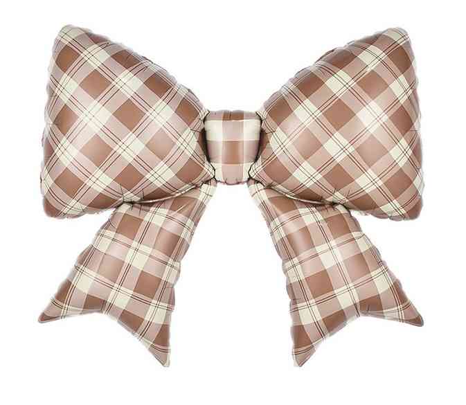 Шар фольга фигура Бант Клетка Виши Бежевый Сатин 38" 97см FL (упак)