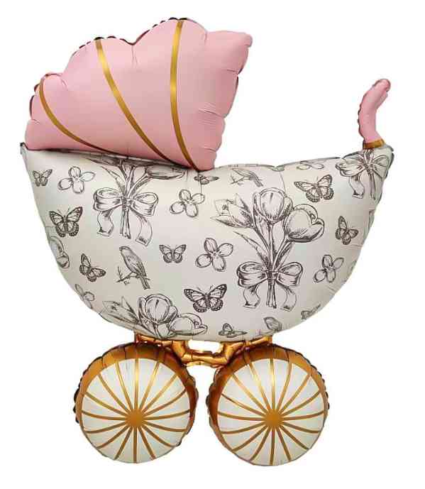 Шар фольга фигура Коляска Ретро Розовый Сатин 36" 91см FL