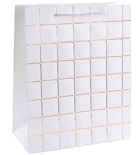 Пакет бумажный M 18х23см Золотые квадраты Дизайн №3 Белый