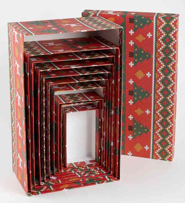 НГ Коробка прямоугольник 33х20х13см Новогодний орнамент с оленями