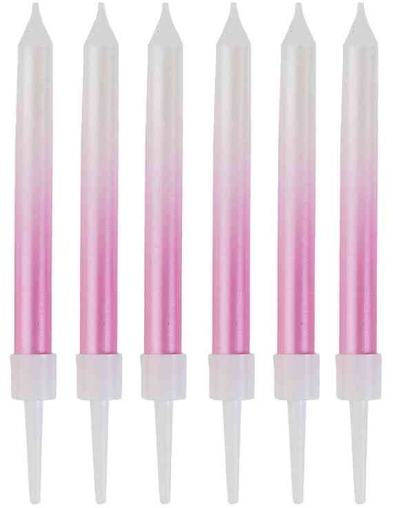 Свечи для торта 6 шт., 8 см Градиент перламутровый бело-розовый