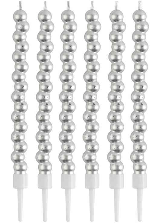 Свечи для торта 12 см, 6 шт. Пузыри серебро