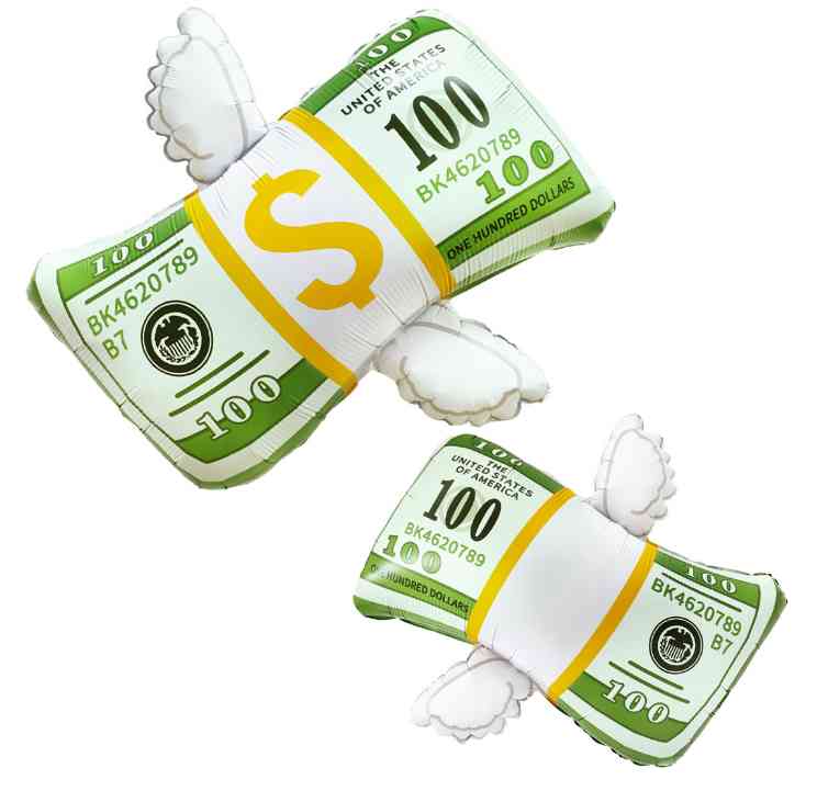 Шар фольга фигура Доллары с крыльями 29" 74см FL (упак)