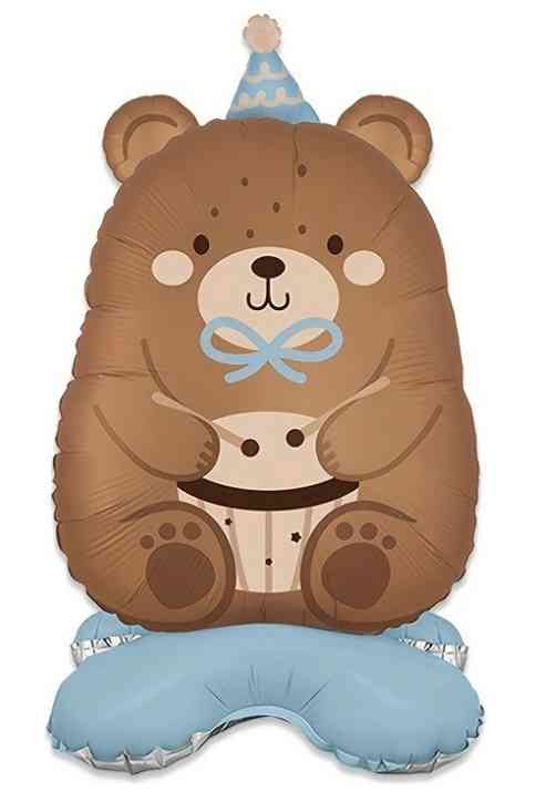 Шар фольга фигура на подставке Мишка в голубом колпачке 24" 61смFL (медведь)