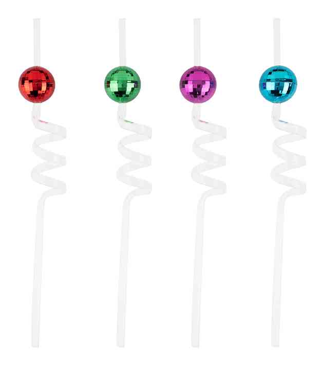 Трубочки для коктейля пластиковые Диско шар Ассорти (уп4)