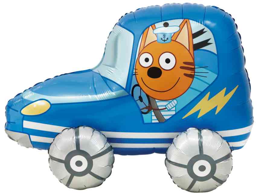 Шар фольга фигура AIR Три Кота Коржик в машинке 29" 74см FL (упак)