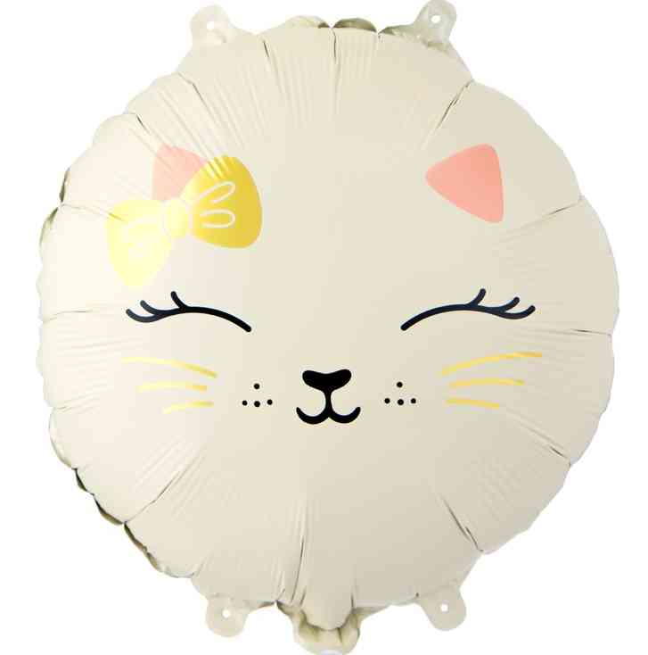 Шар фольга с рисунком 18" ВЗ круг Кошечка с бантом бежевая