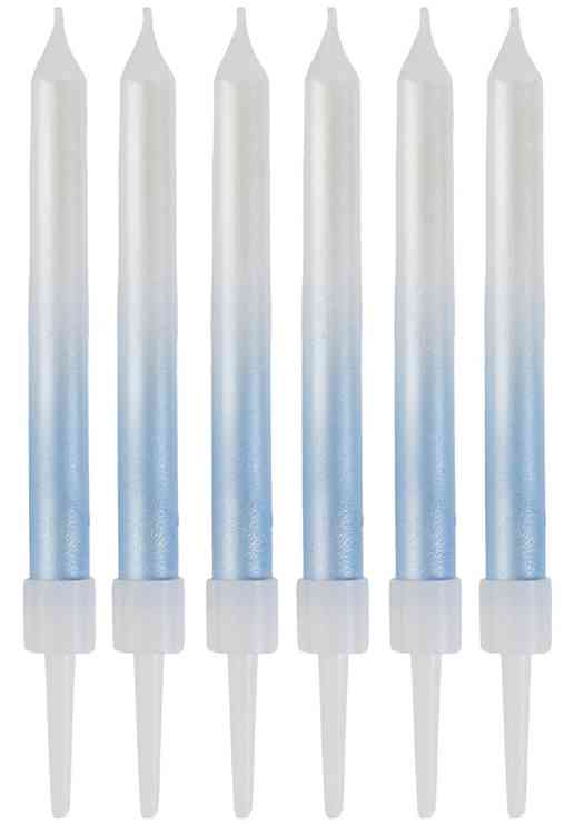 Свечи для торта 8 см, 6 шт. Градиент перламутровый бело-голубой