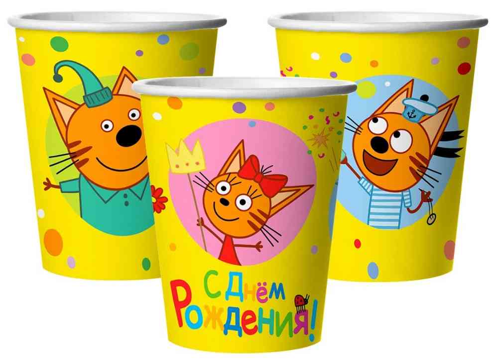 Стаканы бумажные Три Кота Яркий праздник 250мл (уп6)
